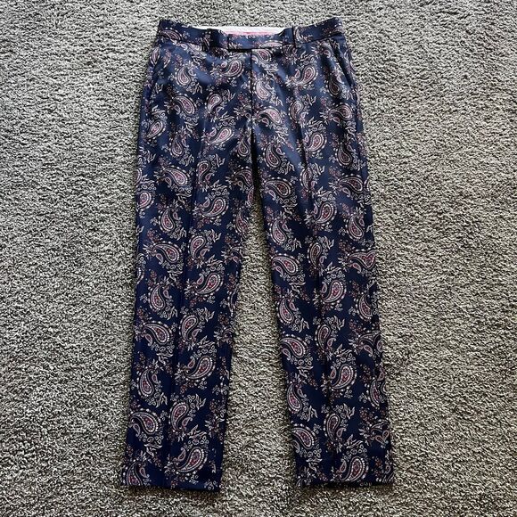 G/FORE Golf Paisley Print Golf Pants Pink Purple Stretch Chino Mens Size 32/32 - Picture 1 of 9
